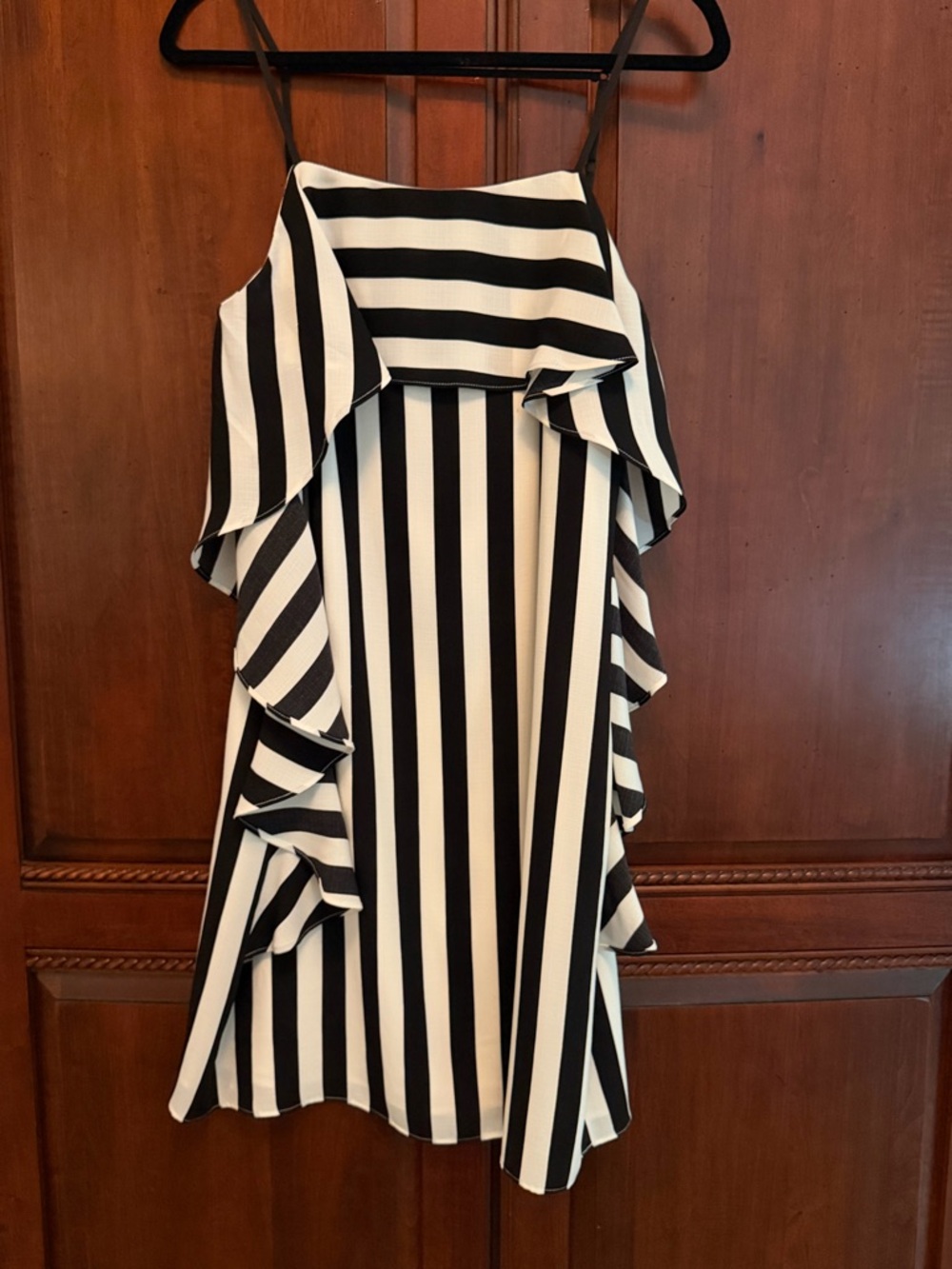 Black & White Striped Nicole Miller Ruffled Dress